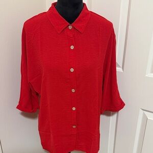 Red Button-Up Women's Top Size Large